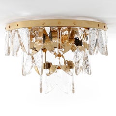 Mid-Century Modern Flush Mount Light Kalmar 'Corina', Gilt Brass Glass, 1970s