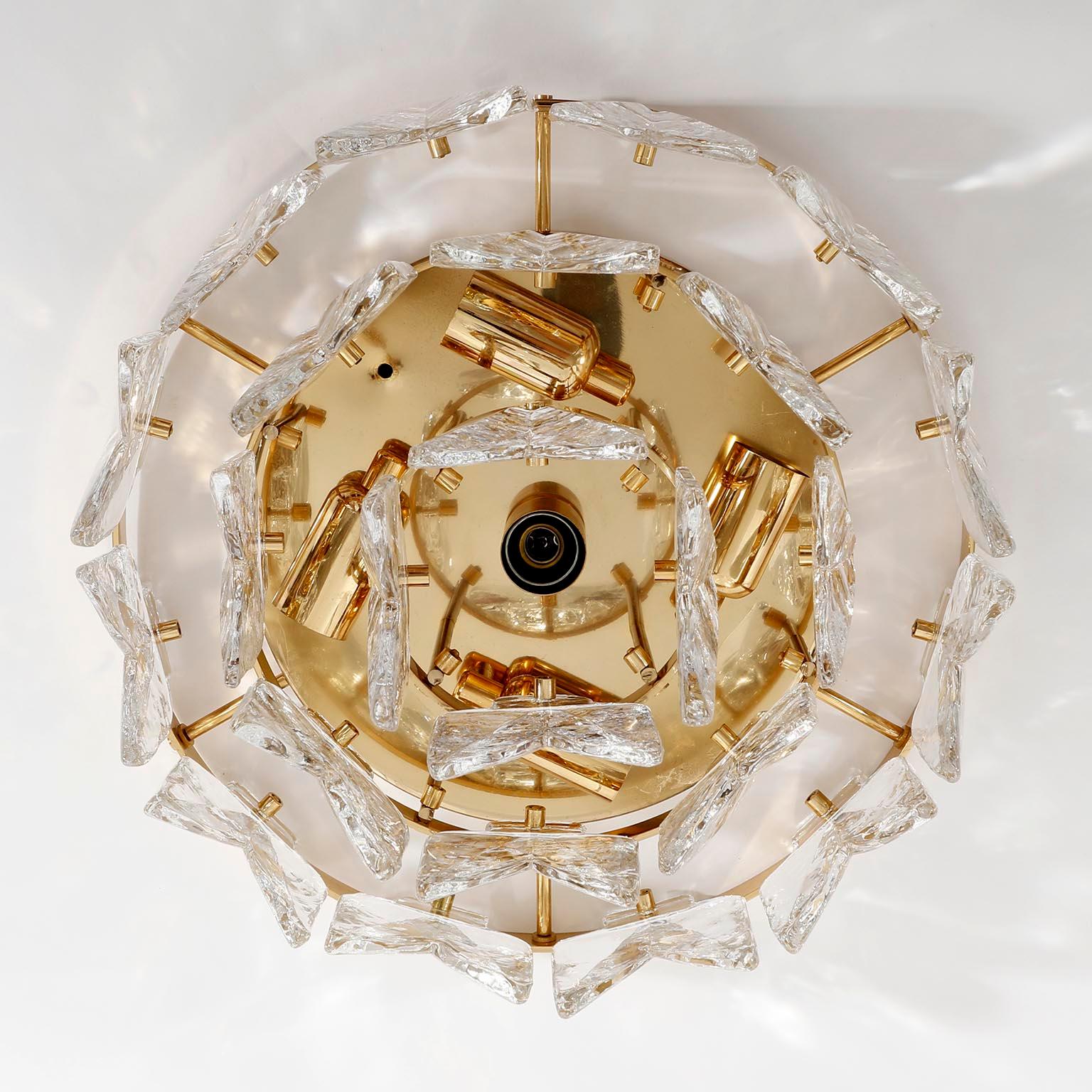 Gold Plate Mid-Century Modern Flush Mount Light Kalmar 'Corina', Gilt Brass Glass, 1970s For Sale
