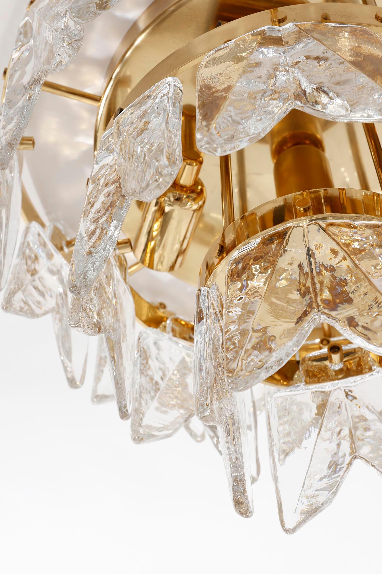 Mid-Century Modern Flush Mount Light Kalmar 'Corina', Gilt Brass Glass, 1970s For Sale 1