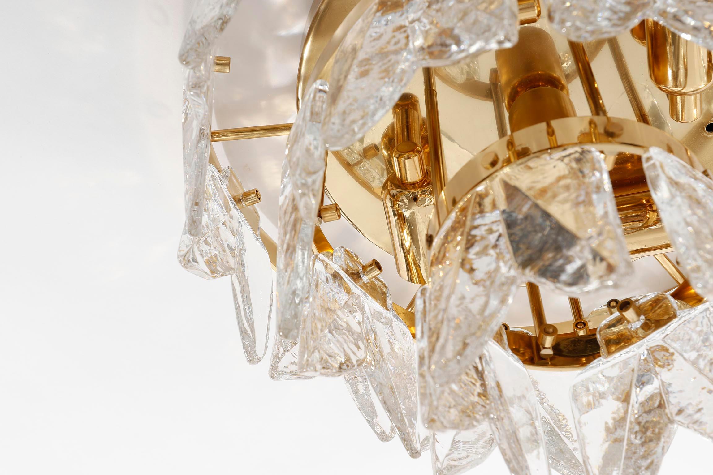 Mid-Century Modern Flush Mount Light Kalmar 'Corina', Gilt Brass Glass, 1970s For Sale 1