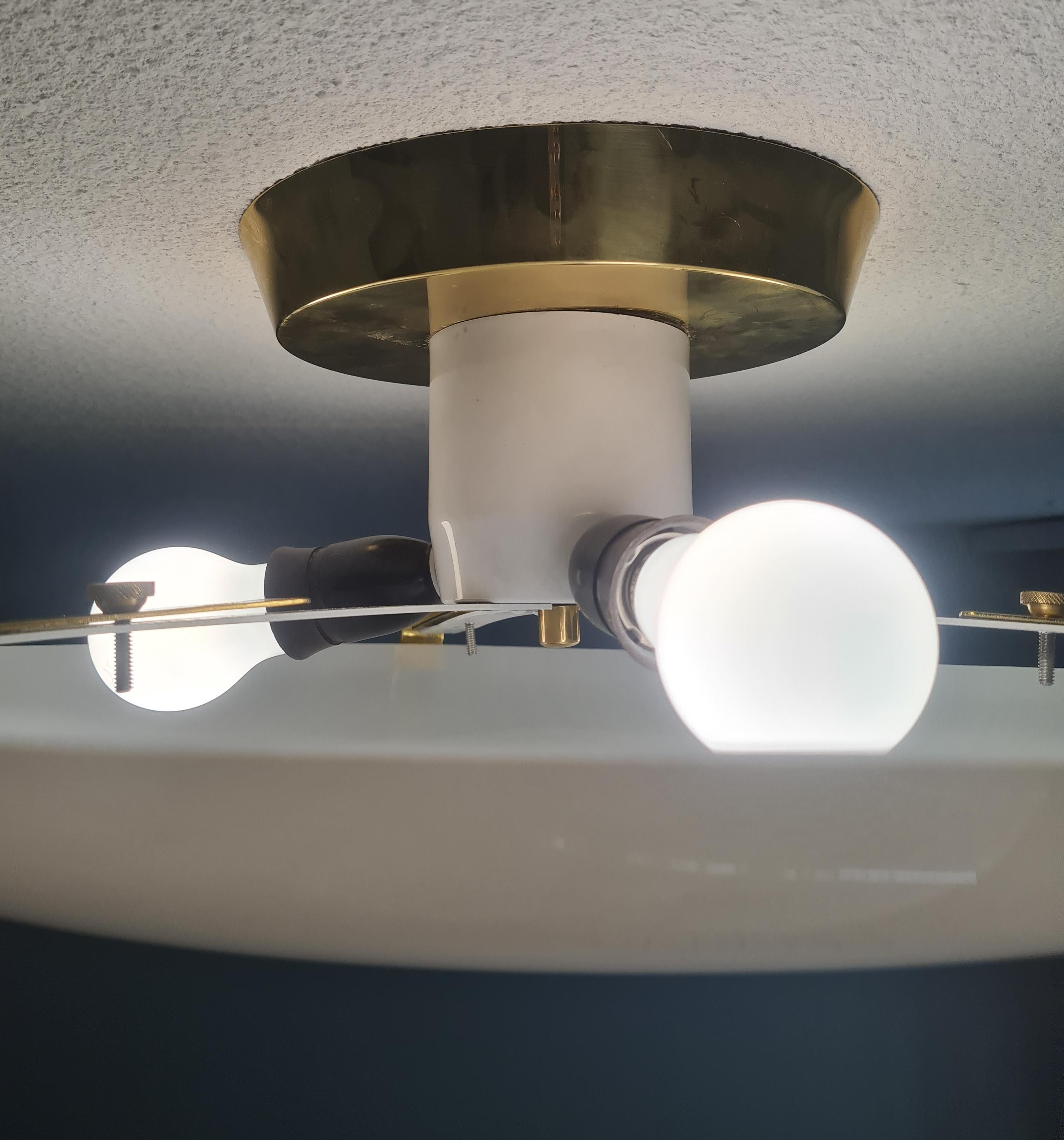Metal Mid-Century Modern Flush Mount Model 27103, Brass & Opaline Glass, Valinte 1960s For Sale