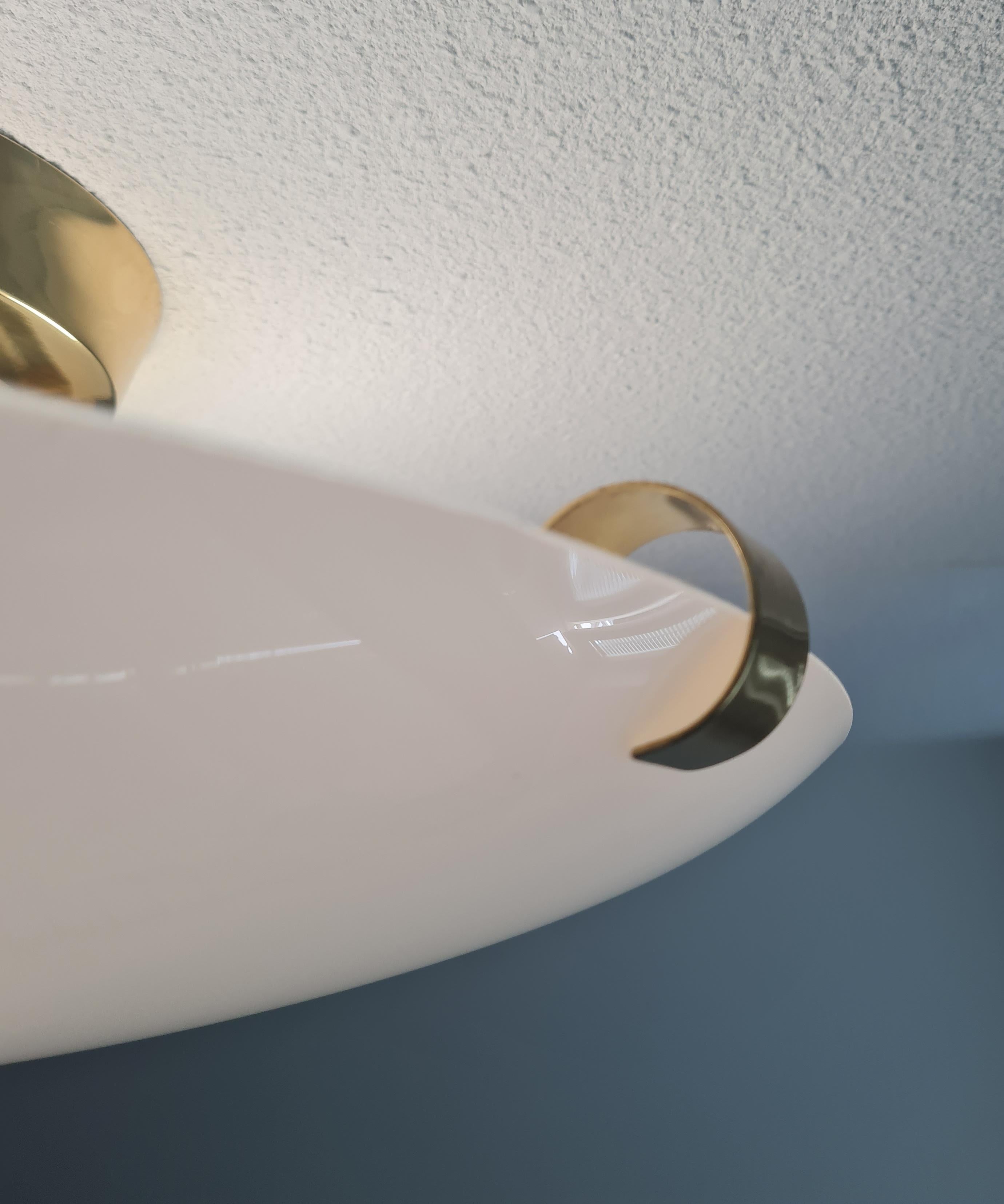 Mid-Century Modern Flush Mount Model 27103, Brass & Opaline Glass, Valinte 1960s For Sale 1
