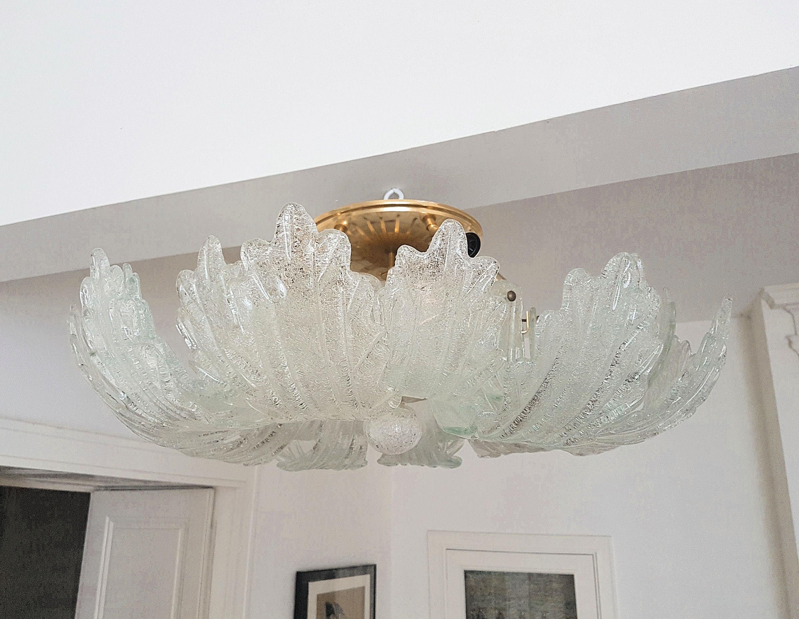 Mid-20th Century Mid-Century Modern Flush Mount Murano Glass Chandelier by Barovier