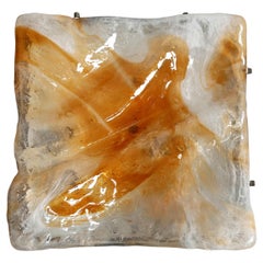 Mid Century Modern Flush Mount "Wave" in amber glass by Mazzega, Italy 1970s