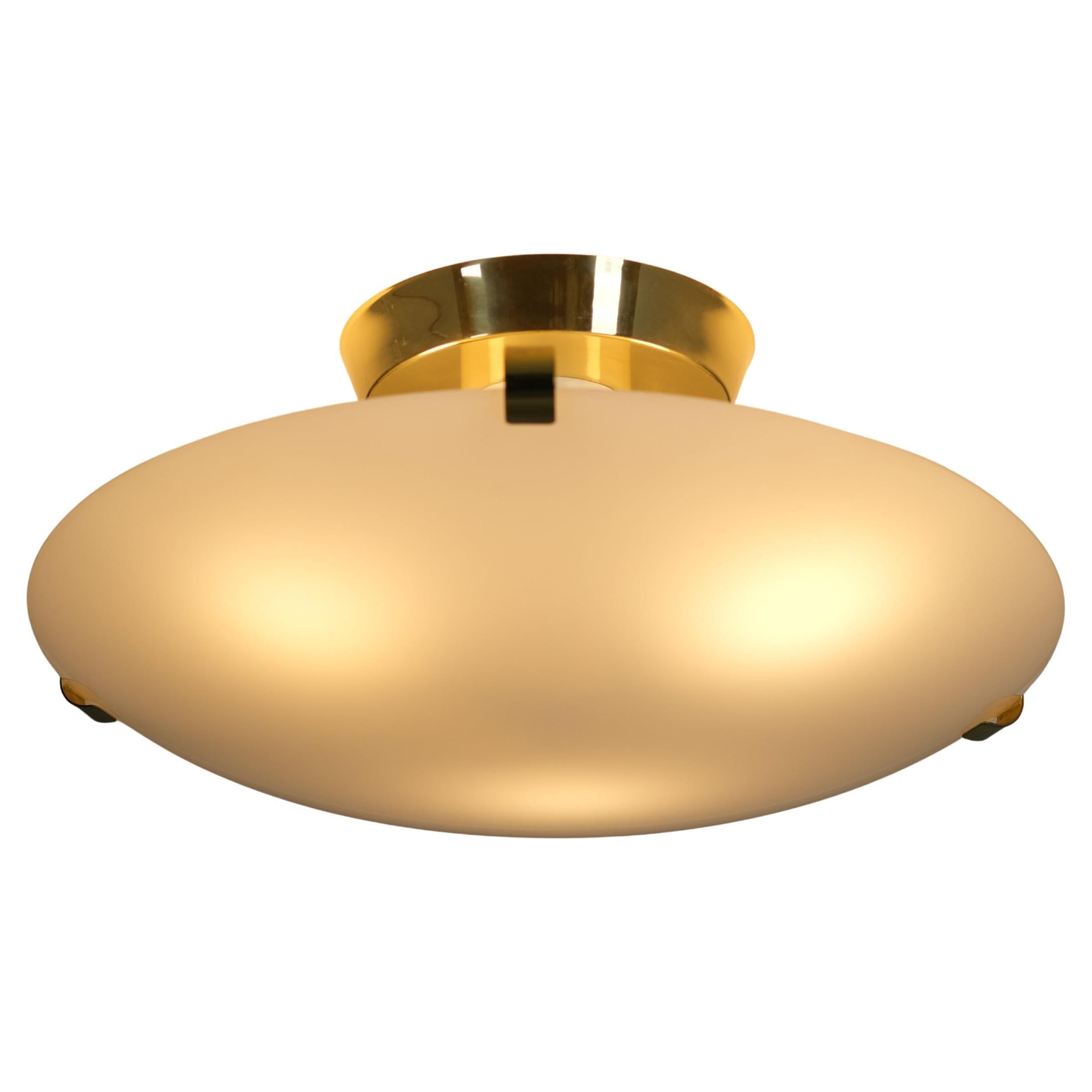 Mid-Century Modern Flush Mount Model 27103, Brass & Opaline Glass, Valinte 1960s