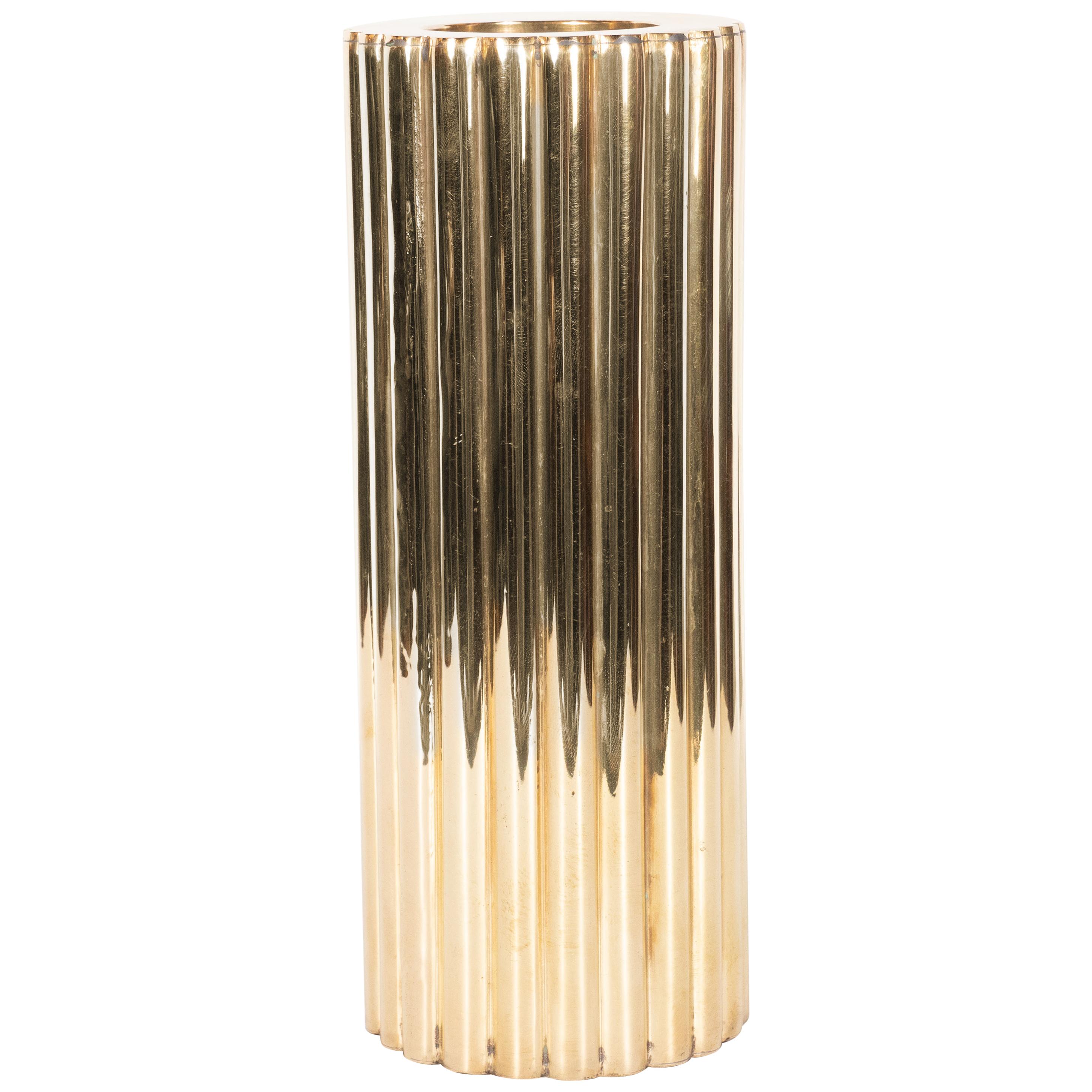 Mid-Century Modern Fluted Brass Vase For Sale