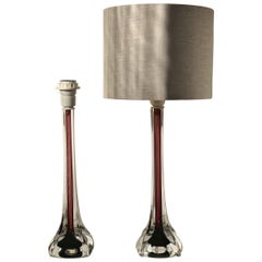 Mid-Century Modern Flygsfors Table Lamps in Burgundy by Paul Kedelv