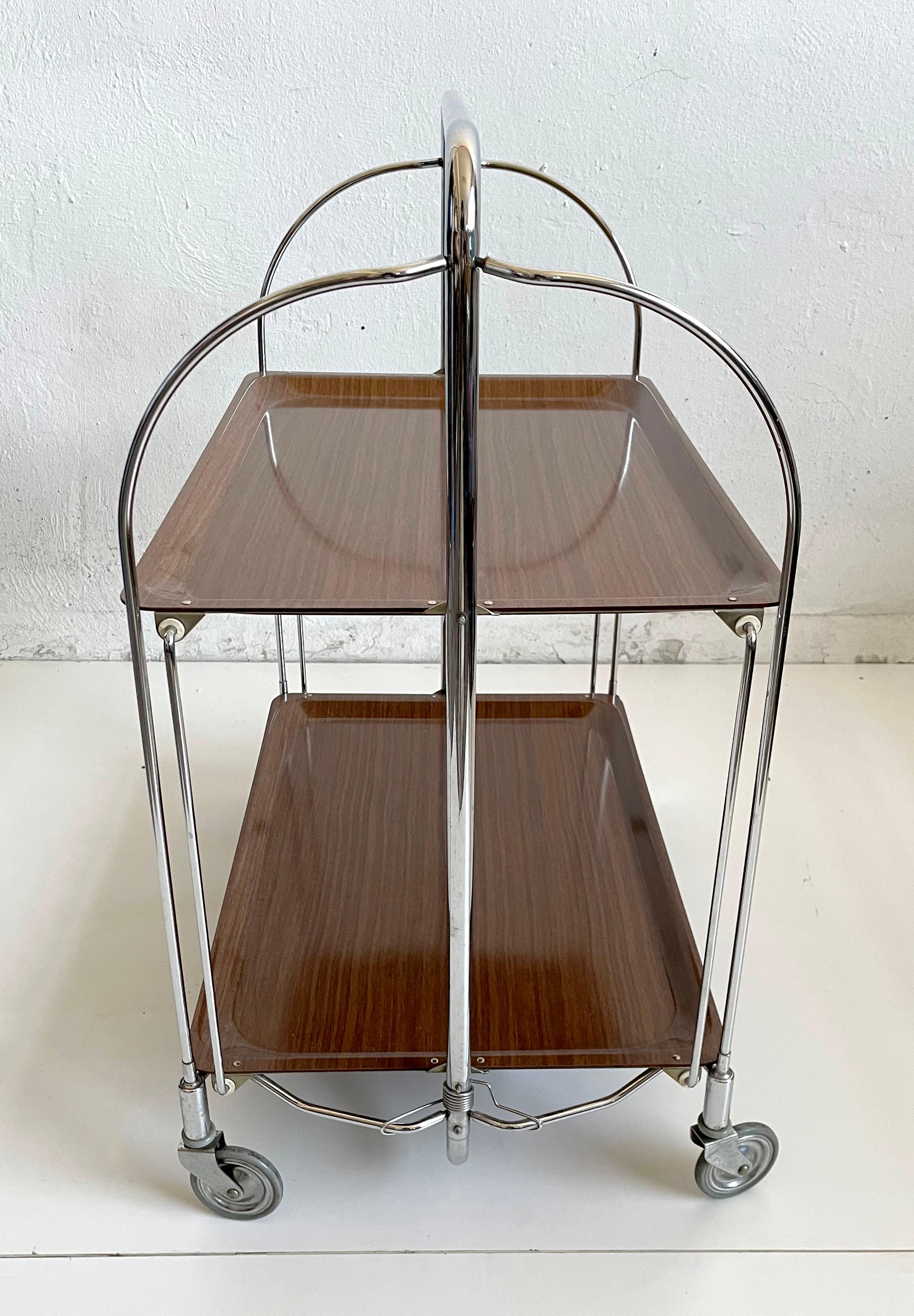 Mid-Century Modern Foldable Serving Bar Cart / Trolley, Germany 1960s 1970s 5