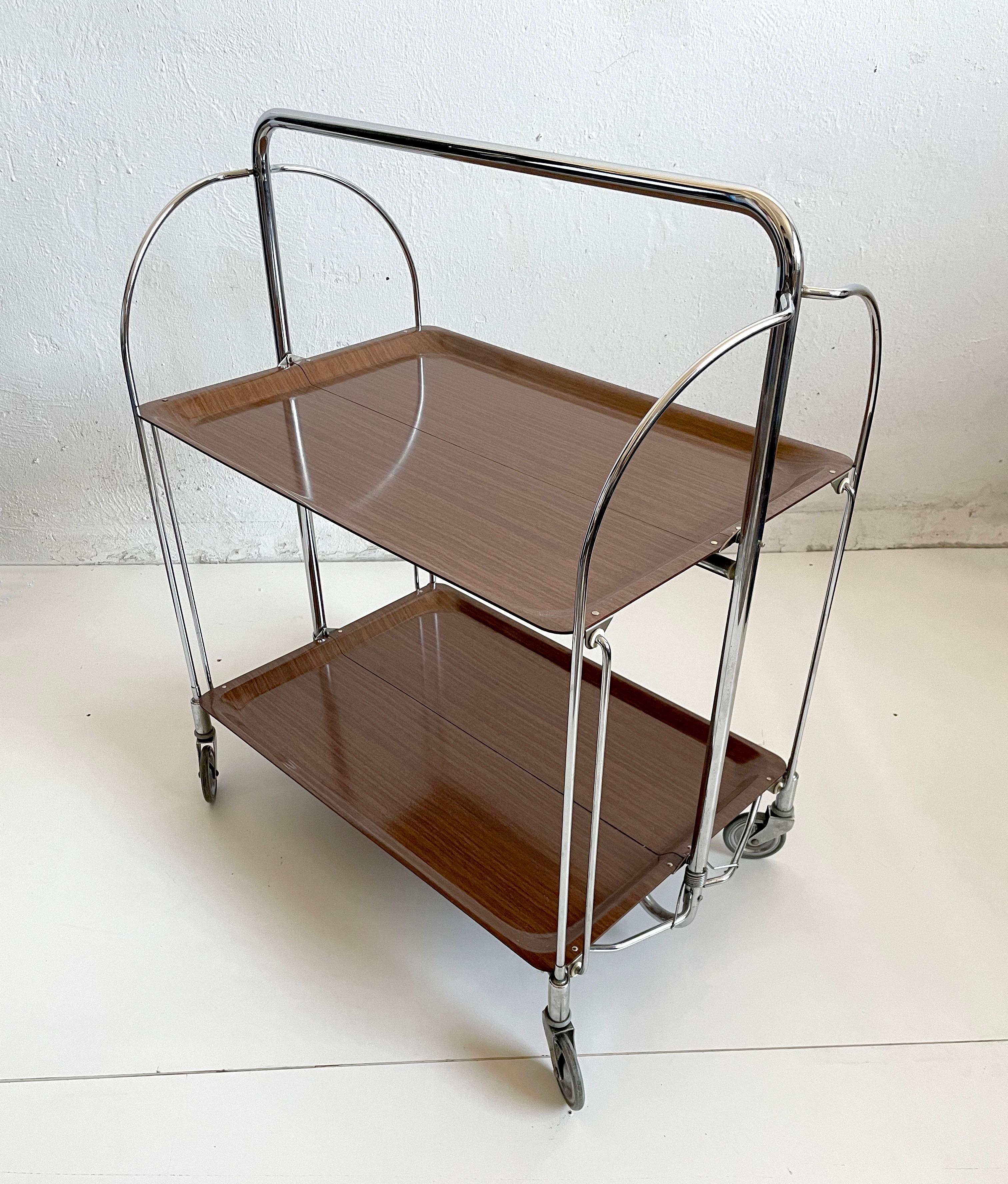 Mid-Century Modern Foldable Serving Bar Cart / Trolley, Germany 1960s 1970s 6