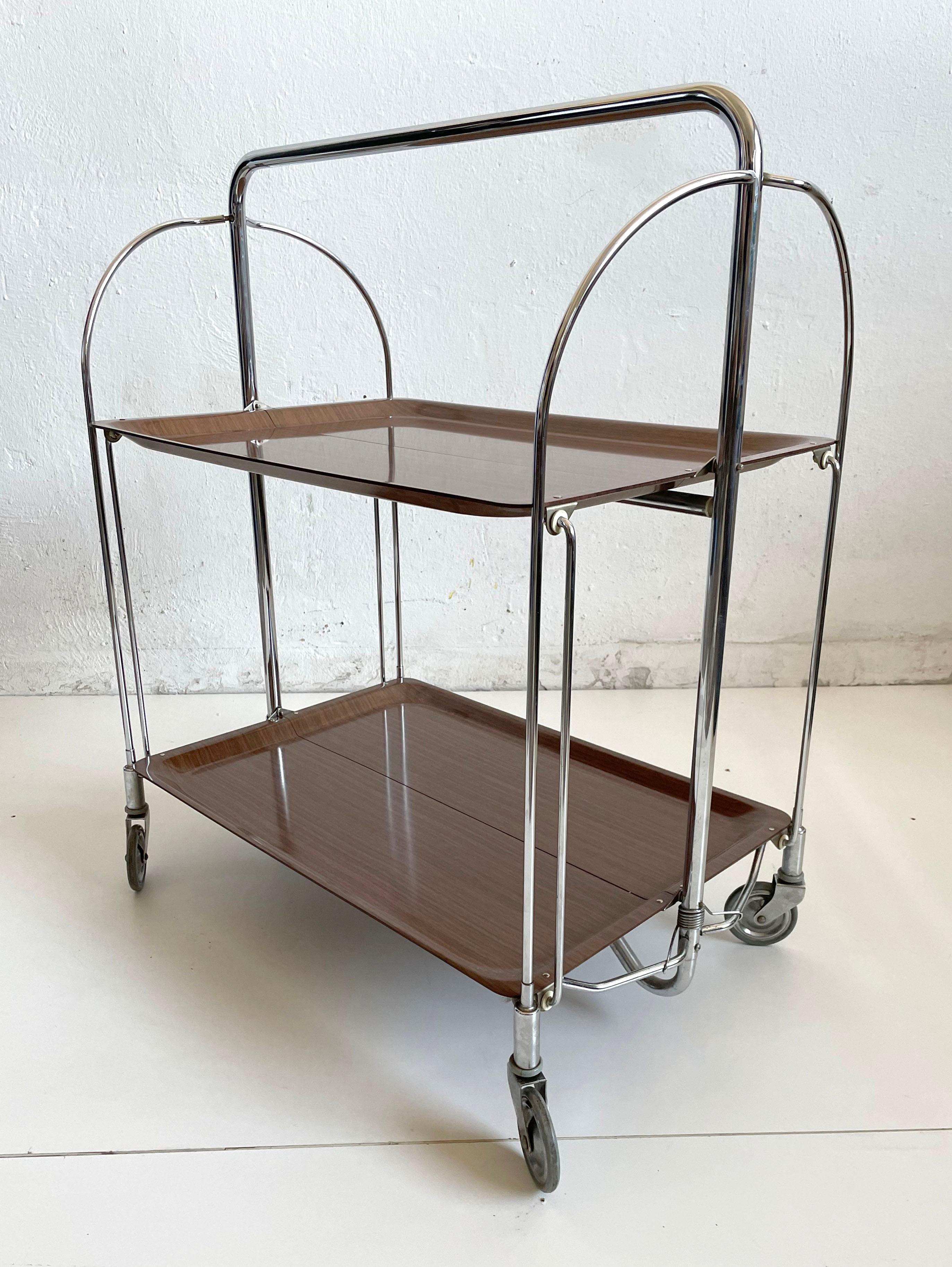 Mid-Century Modern Foldable Serving Bar Cart / Trolley, Germany 1960s 1970s 7
