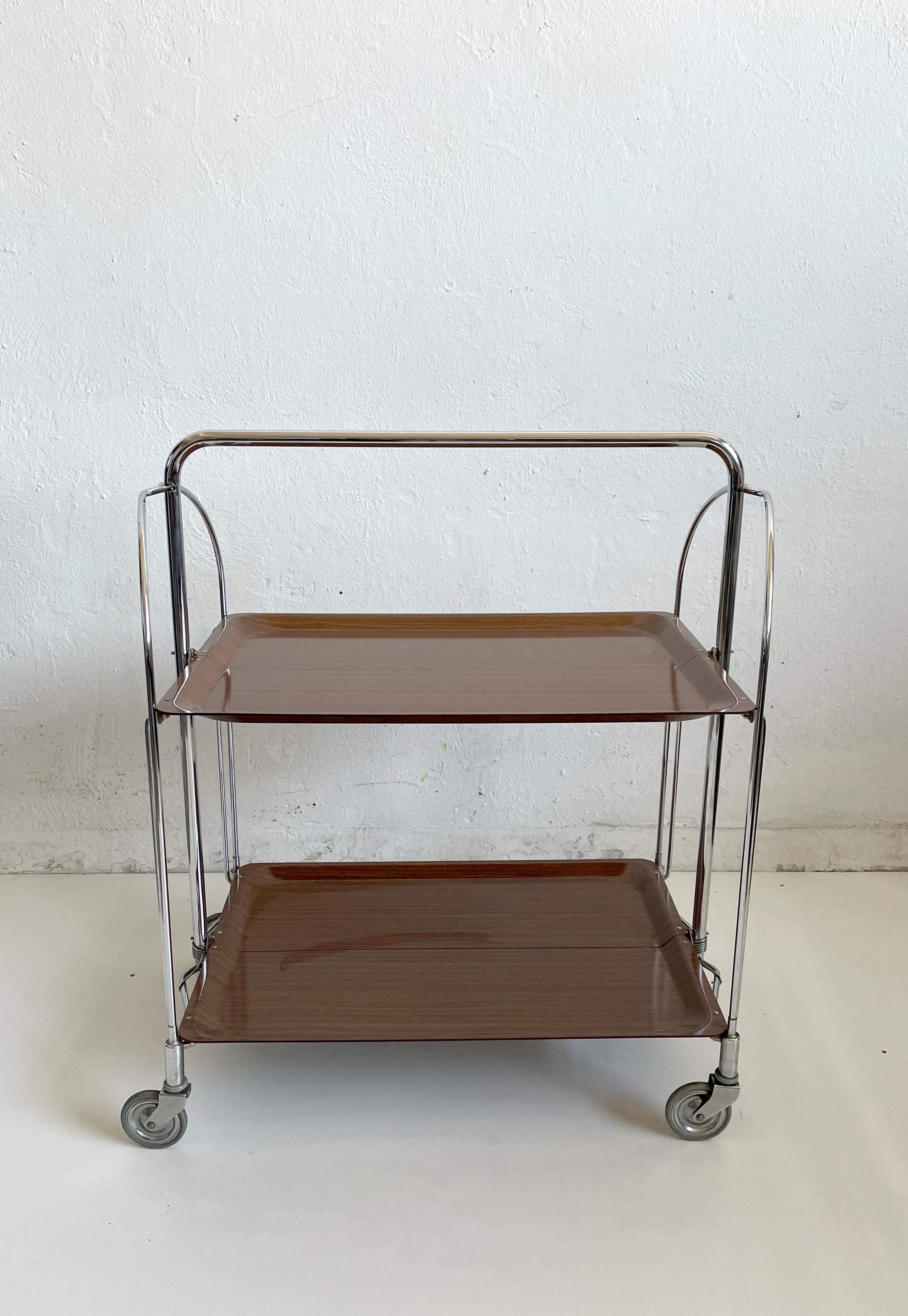 Mid-Century Modern Foldable Serving Bar Cart / Trolley, Germany 1960s 1970s In Good Condition In Zagreb, HR