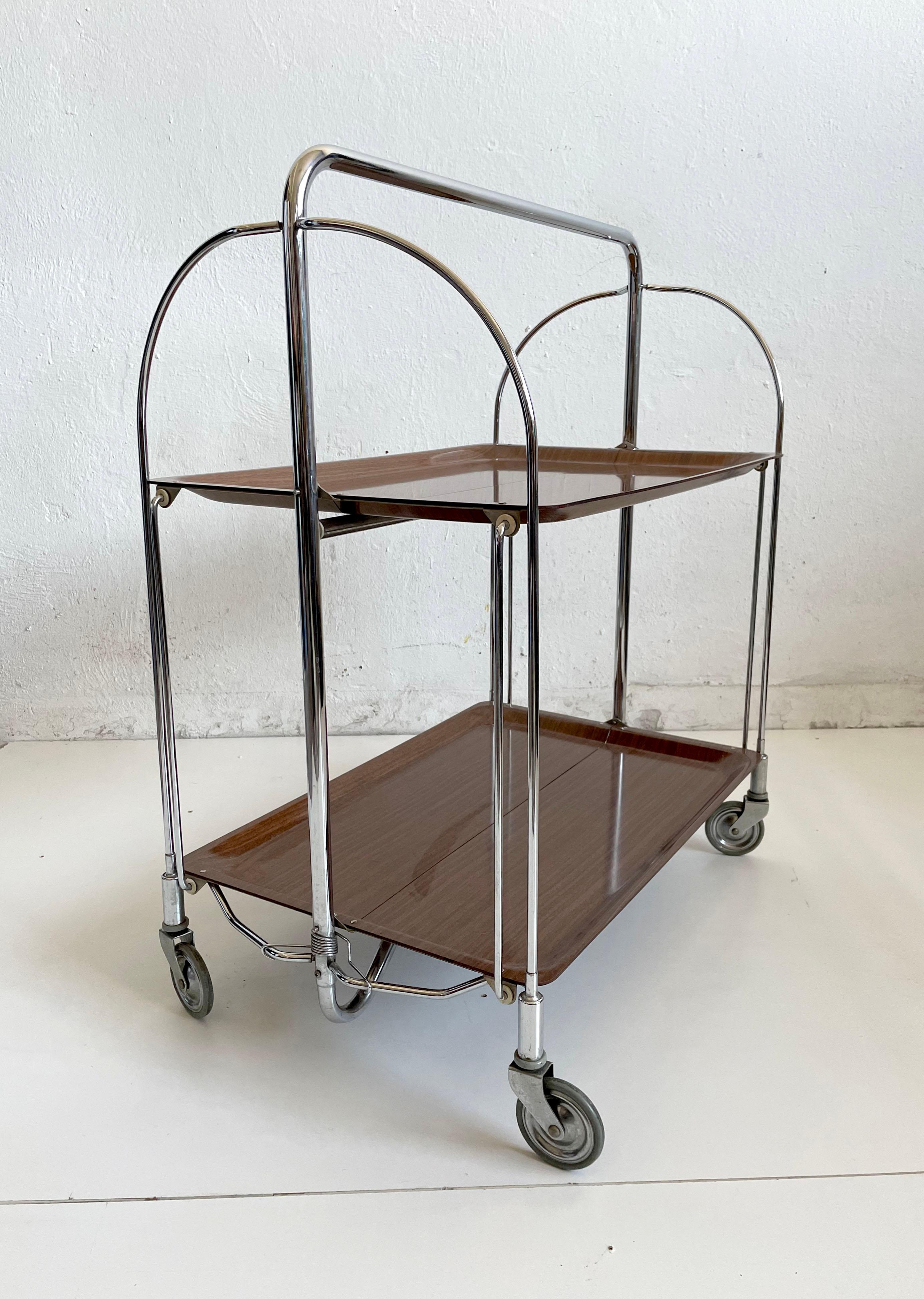 20th Century Mid-Century Modern Foldable Serving Bar Cart / Trolley, Germany 1960s 1970s