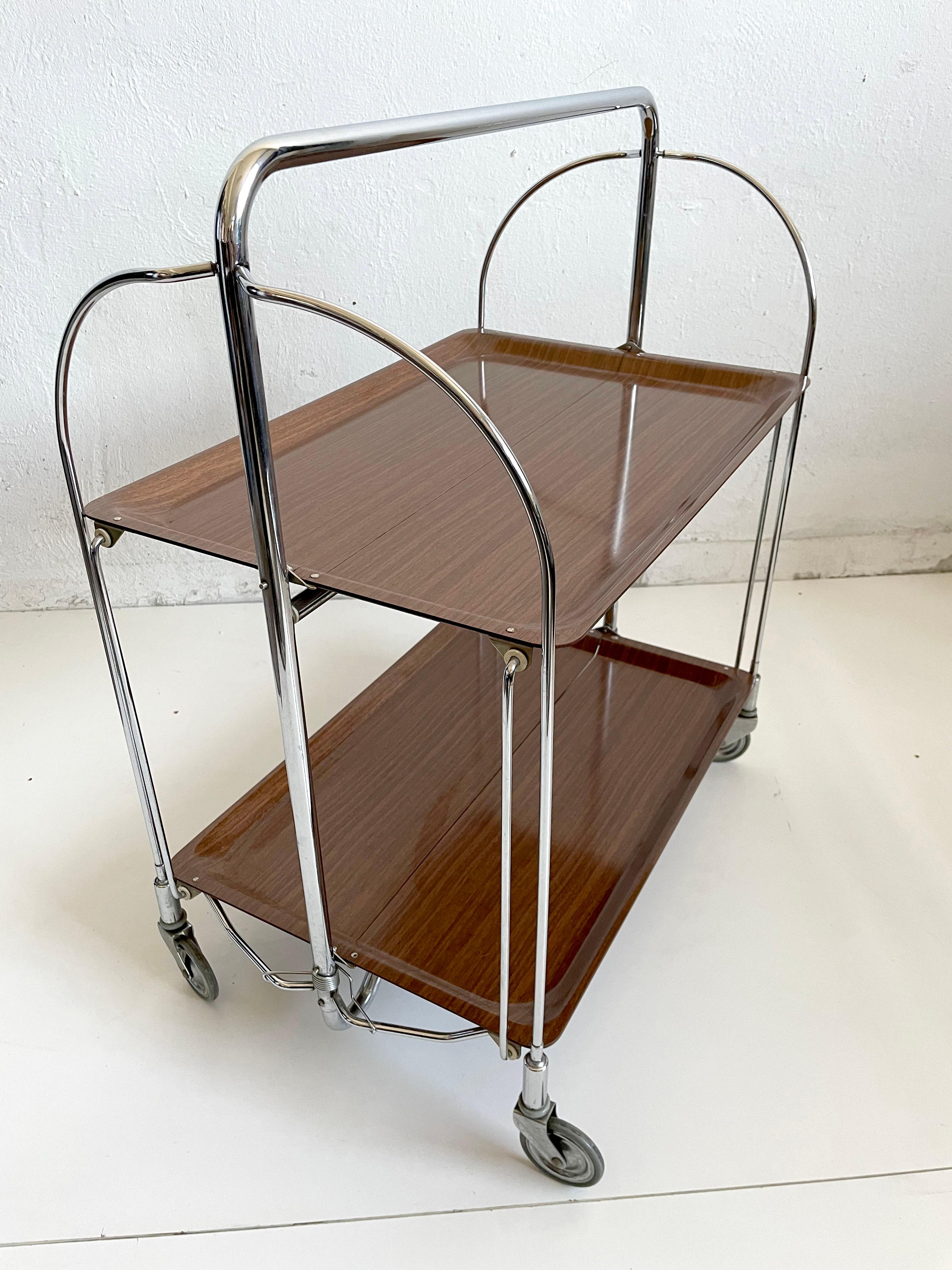 Mid-Century Modern Foldable Serving Bar Cart / Trolley, Germany 1960s 1970s 1