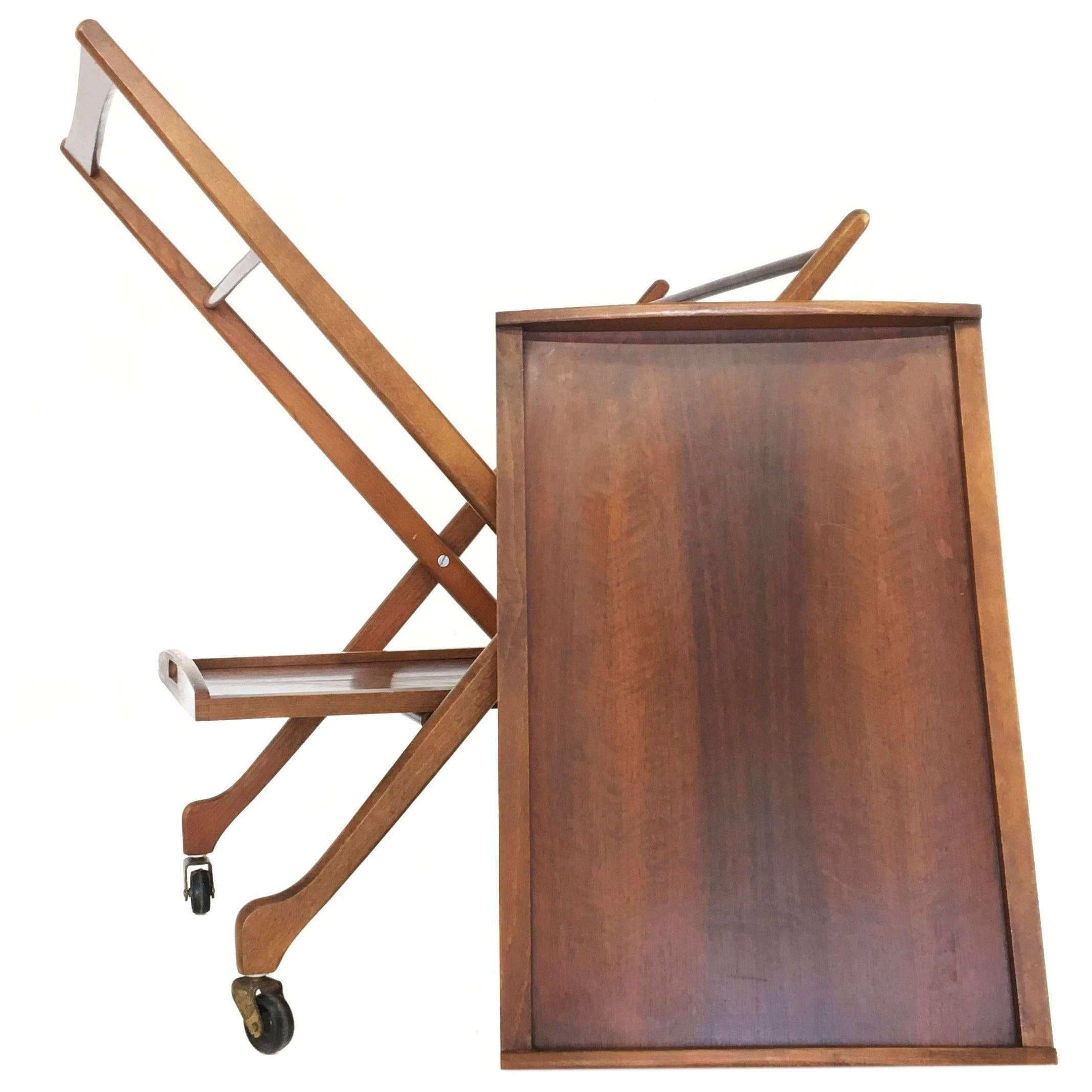 Mid-Century Modern Folding Bar Cart in Walnut