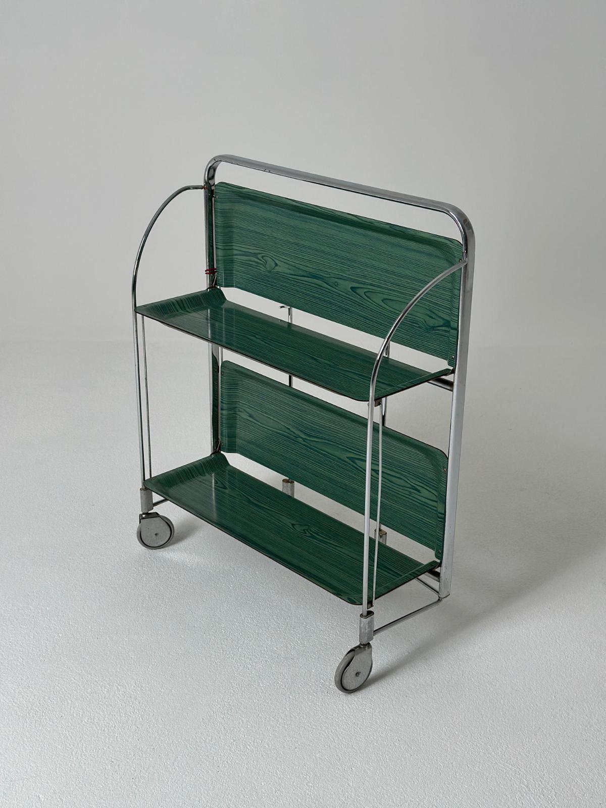 Chrome Mid Century Modern Folding Bar Cart Trolley By Bremshey 1960s For Sale
