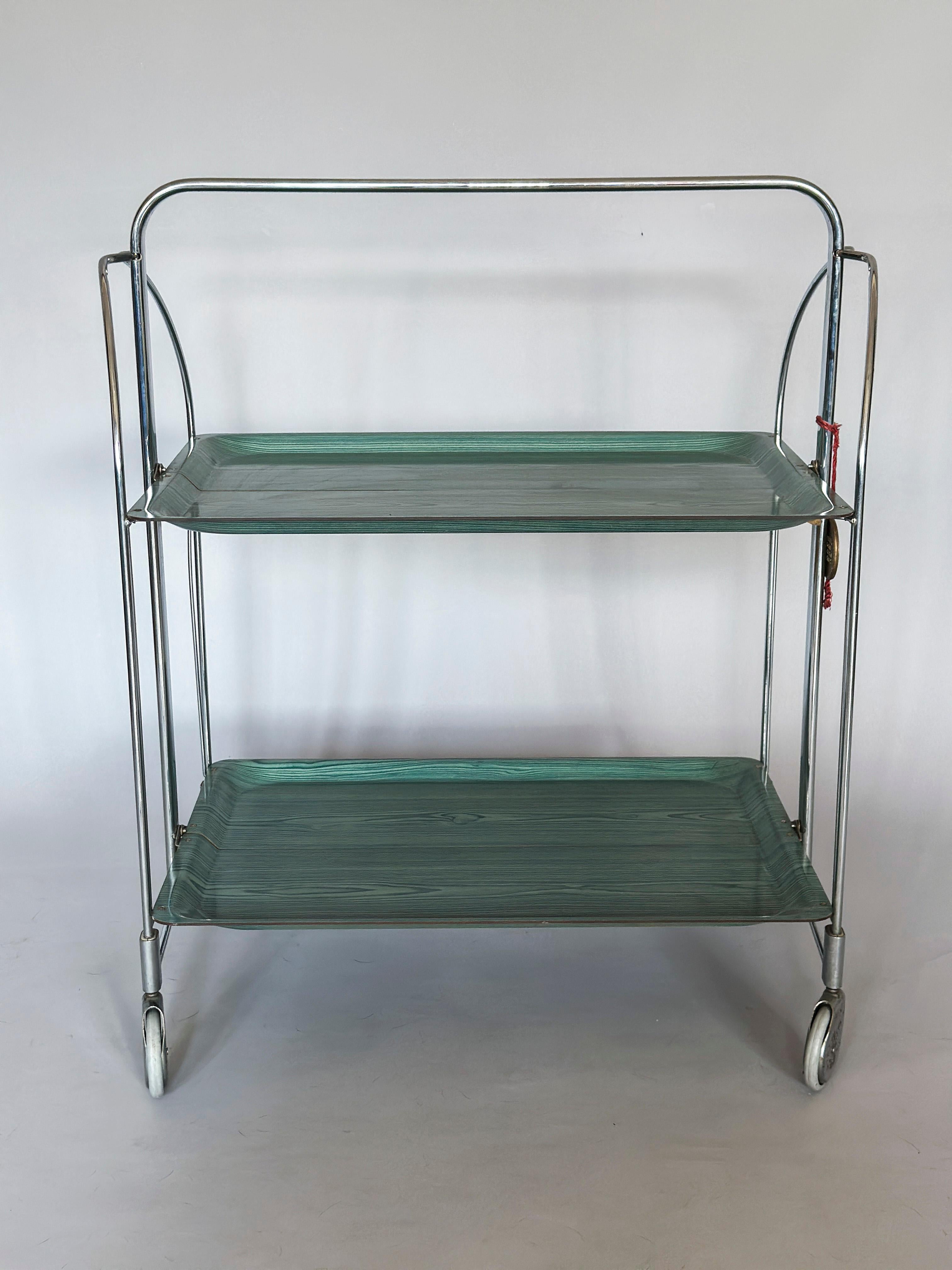 Chrome Mid-Century Modern Folding Bar Cart Trolley from Gerlinol For Sale