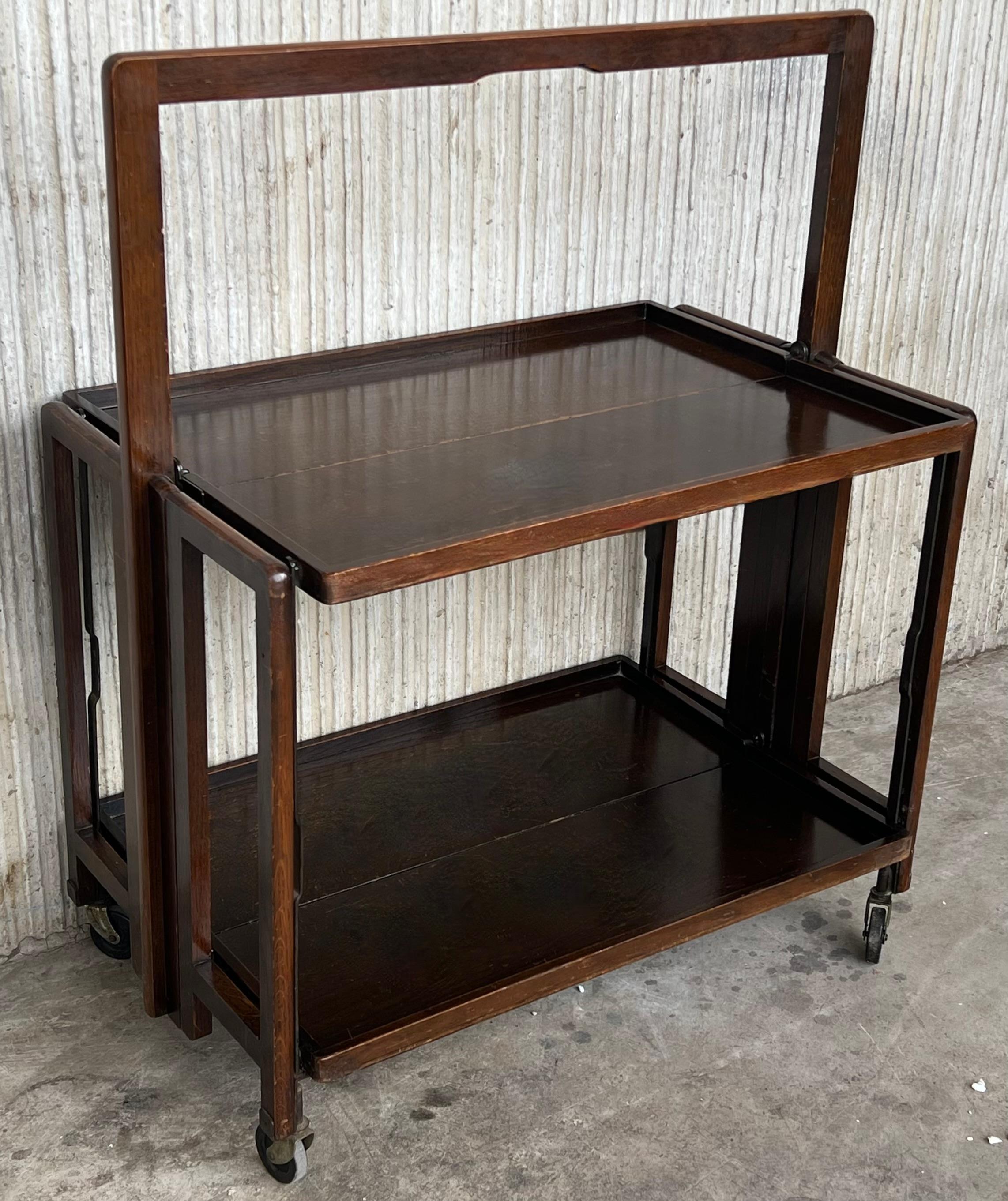 Mid-Century Modern Folding Bar Cart with Two Tier In Good Condition For Sale In Miami, FL