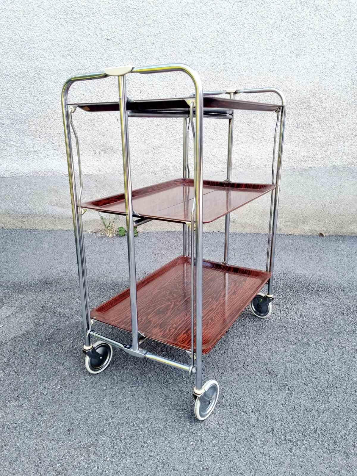 Mid Century Modern Folding Bar Trolley, Germany 60s In Good Condition For Sale In Lucija, SI