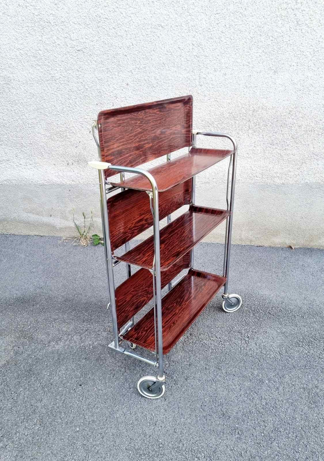 Metal Mid Century Modern Folding Bar Trolley, Germany 60s For Sale
