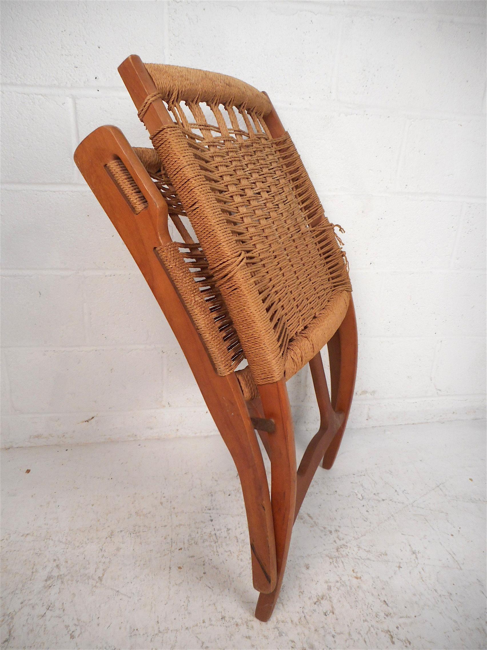 Woven Mid-Century Modern Folding Chair after Wegner