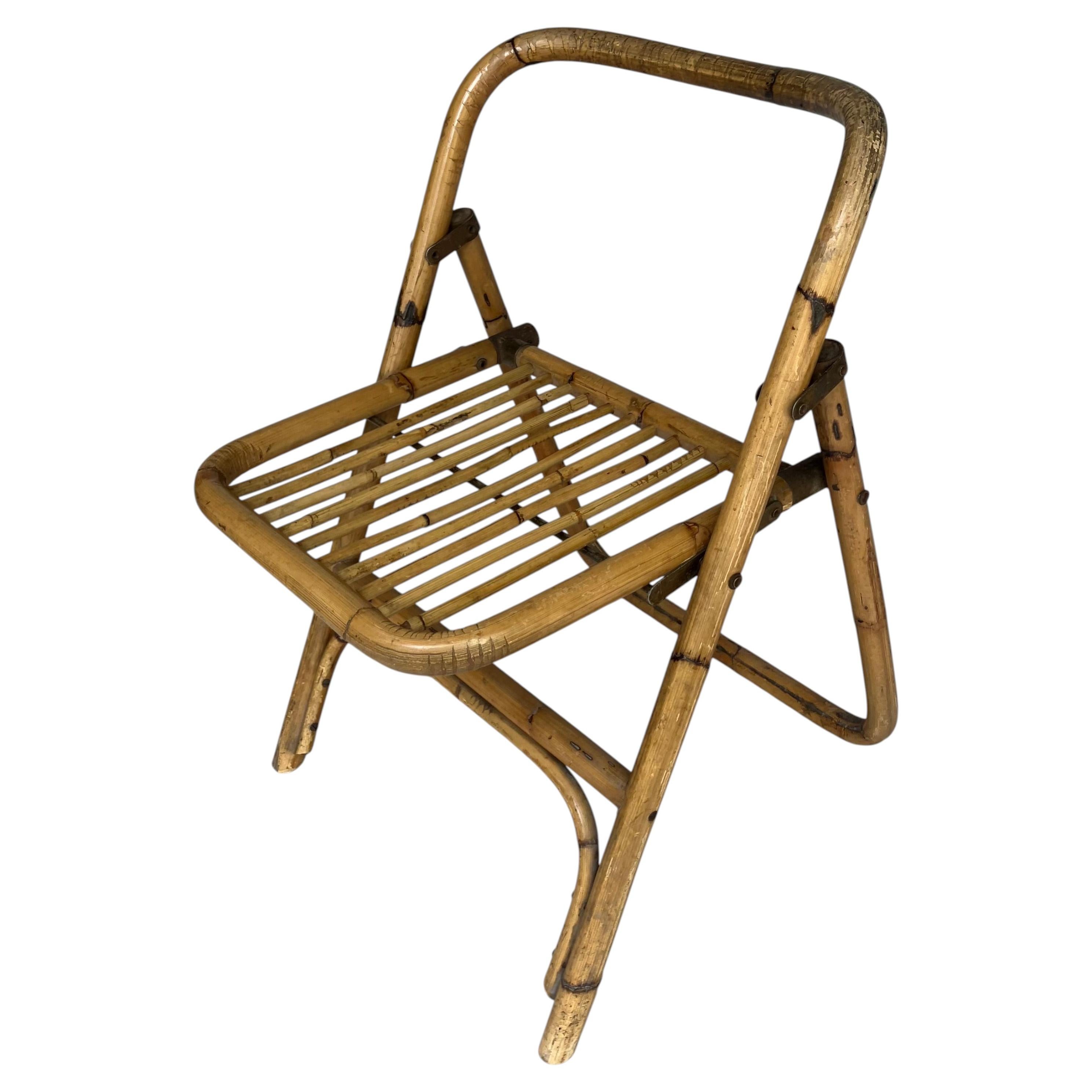 Mid-Century Modern Folding Chair, Bamboo and Rattan, Italy, 1960s For Sale