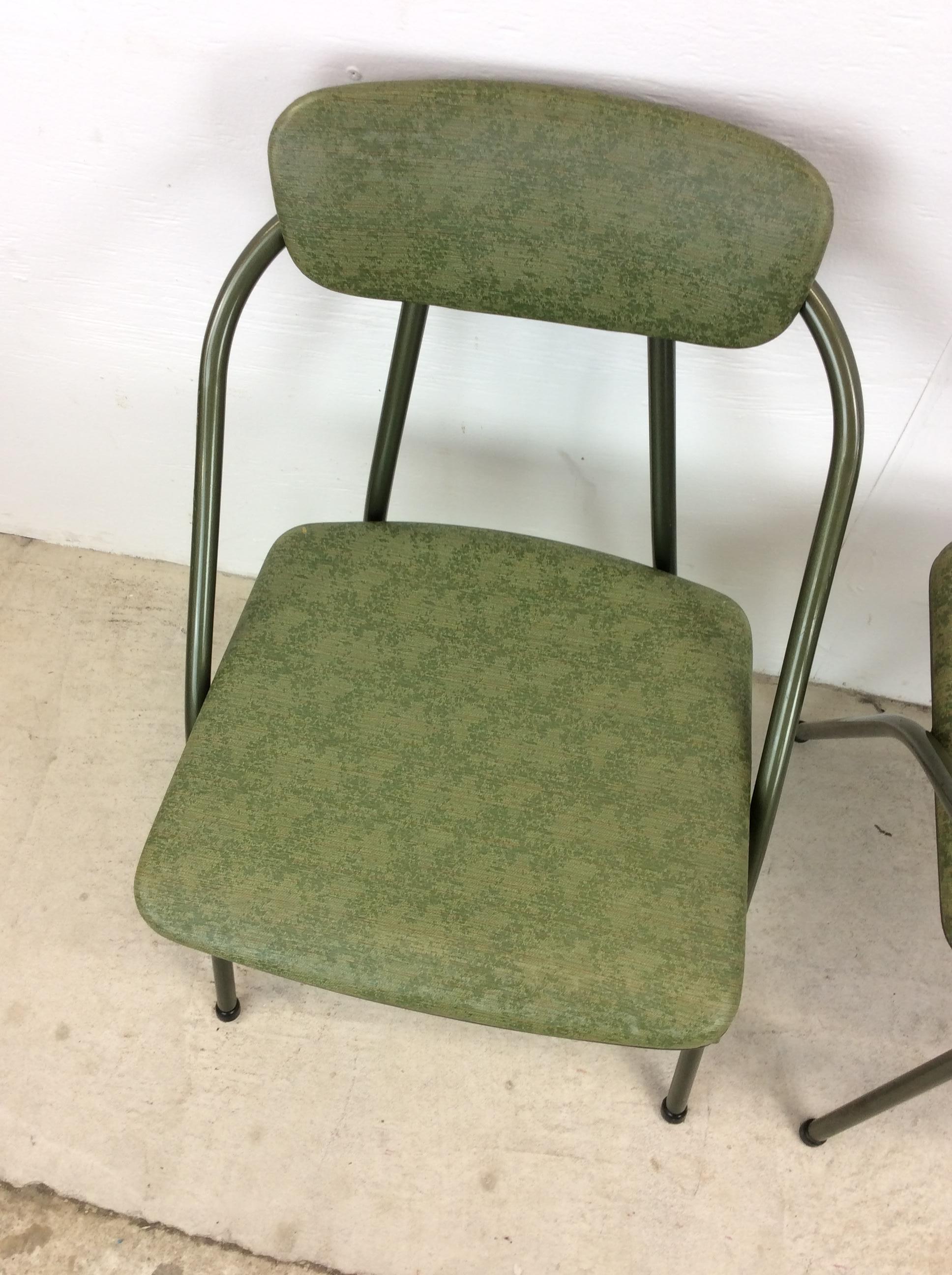 Upholstery Mid Century Modern Folding Chairs with Green Vinyl by Cosco For Sale
