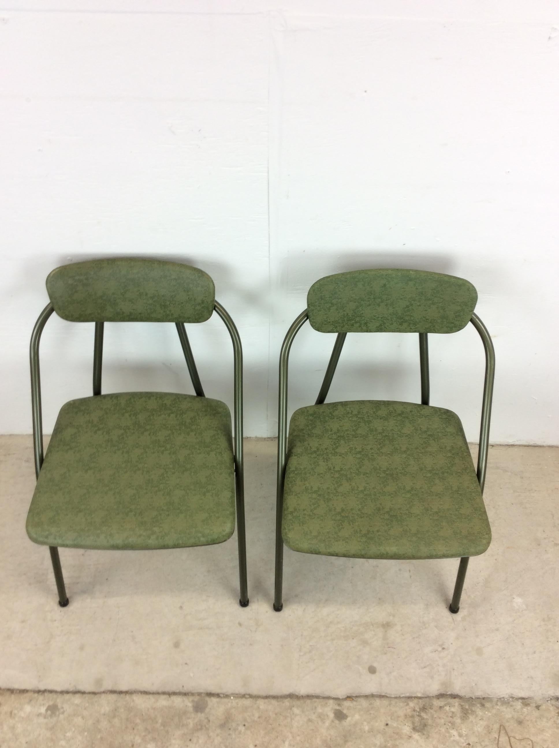 Mid Century Modern Folding Chairs with Green Vinyl by Cosco For Sale 1