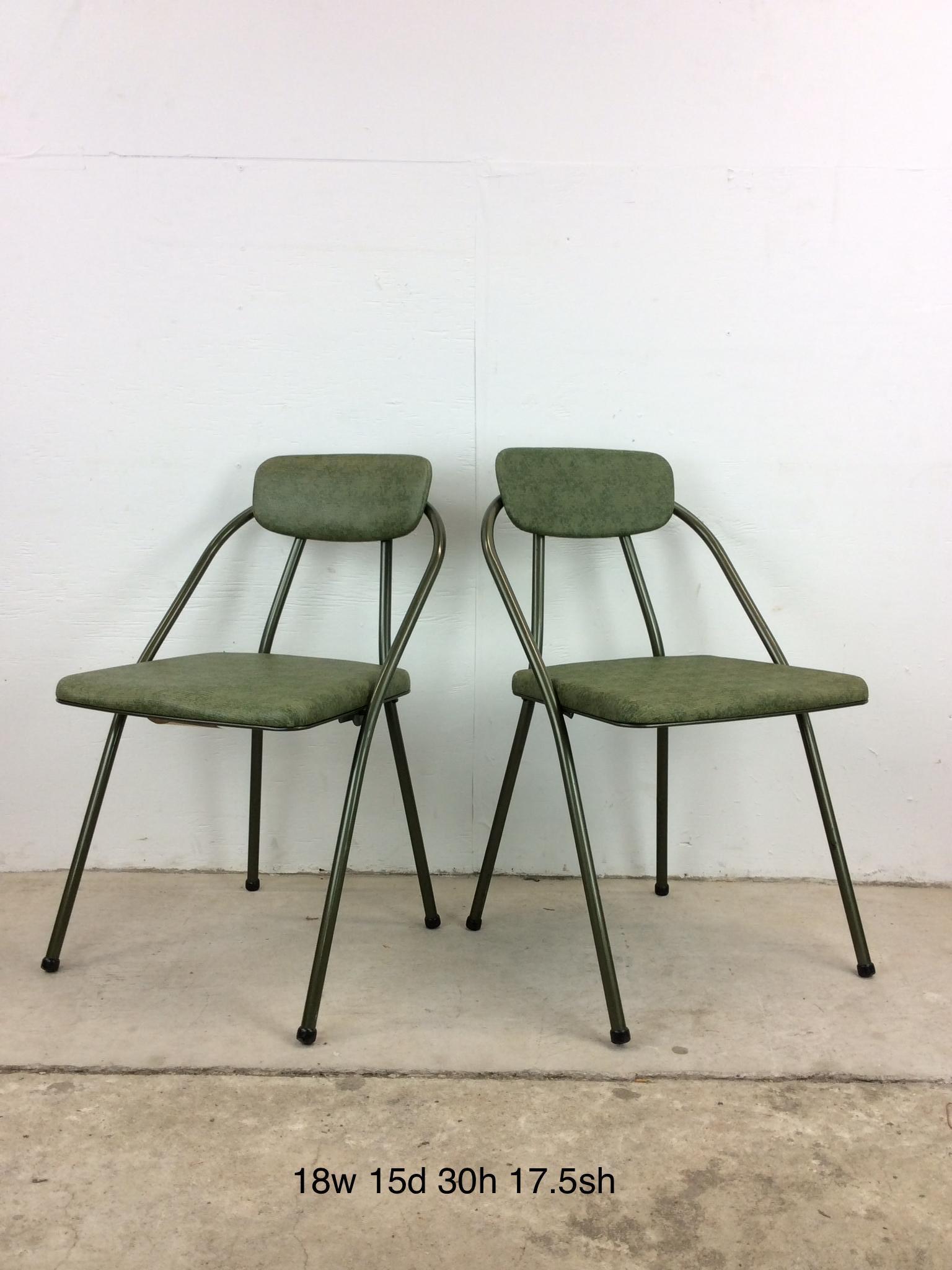 Mid Century Modern Folding Chairs with Green Vinyl by Cosco For Sale 4