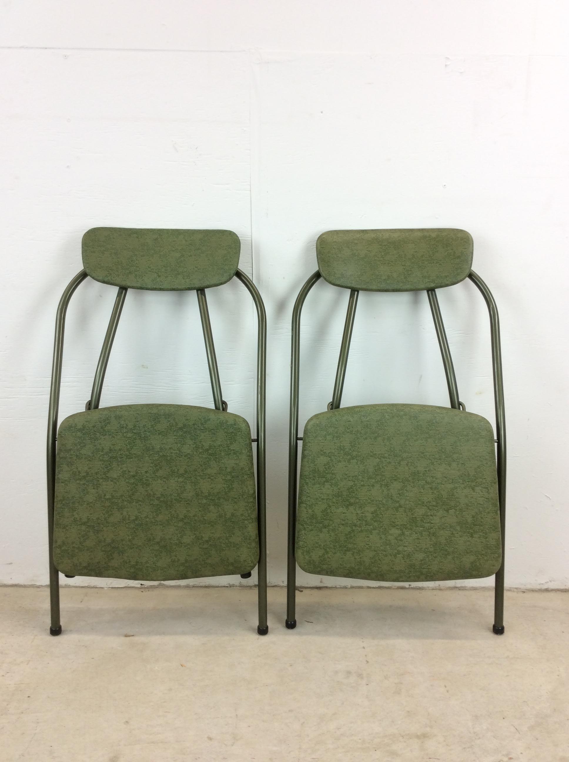 Mid Century Modern Folding Chairs with Green Vinyl by Cosco For Sale 5