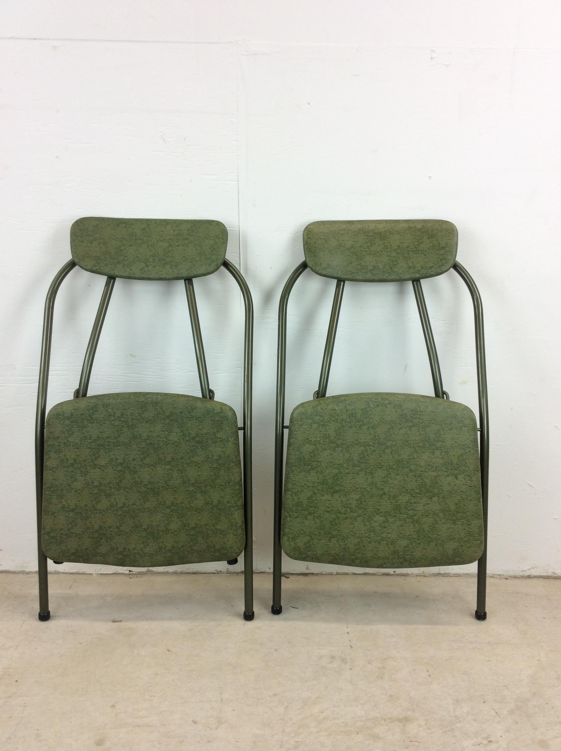 Mid Century Modern Folding Chairs with Green Vinyl by Cosco For Sale 6