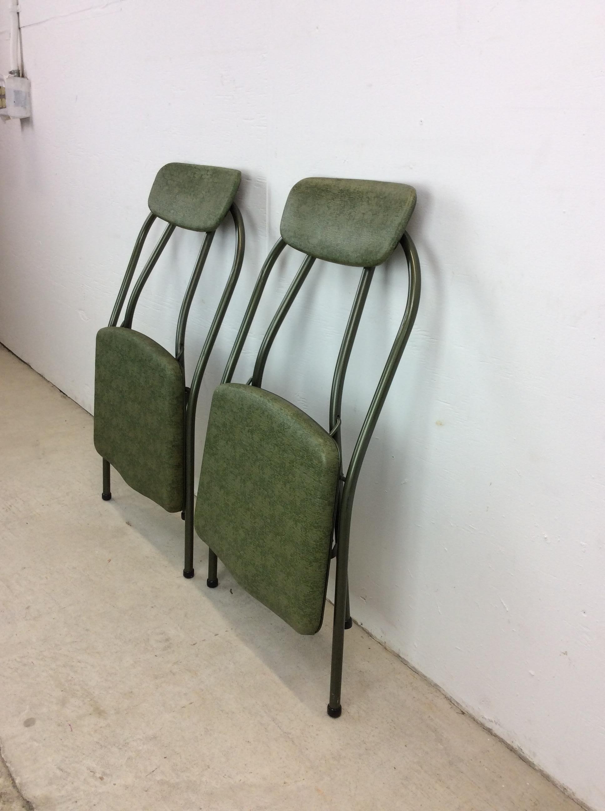 Mid Century Modern Folding Chairs with Green Vinyl by Cosco For Sale 7
