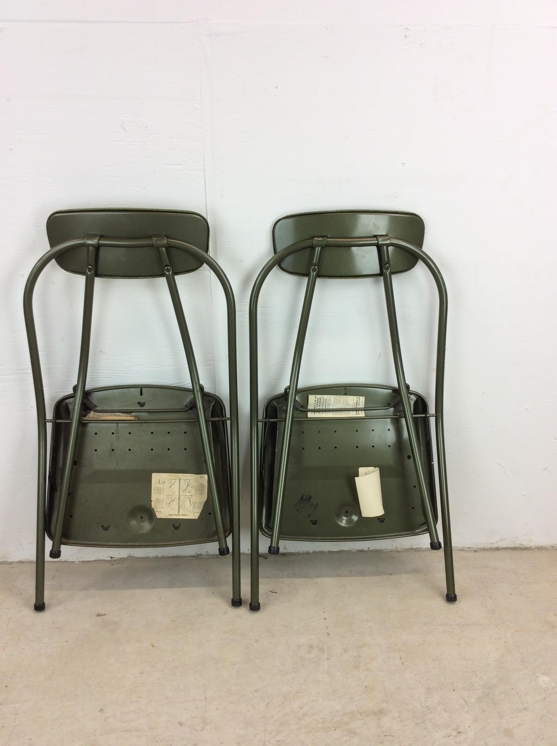 Mid Century Modern Folding Chairs with Green Vinyl by Cosco For Sale 10