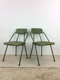 Mid Century Modern Folding Chairs with Green Vinyl by Cosco