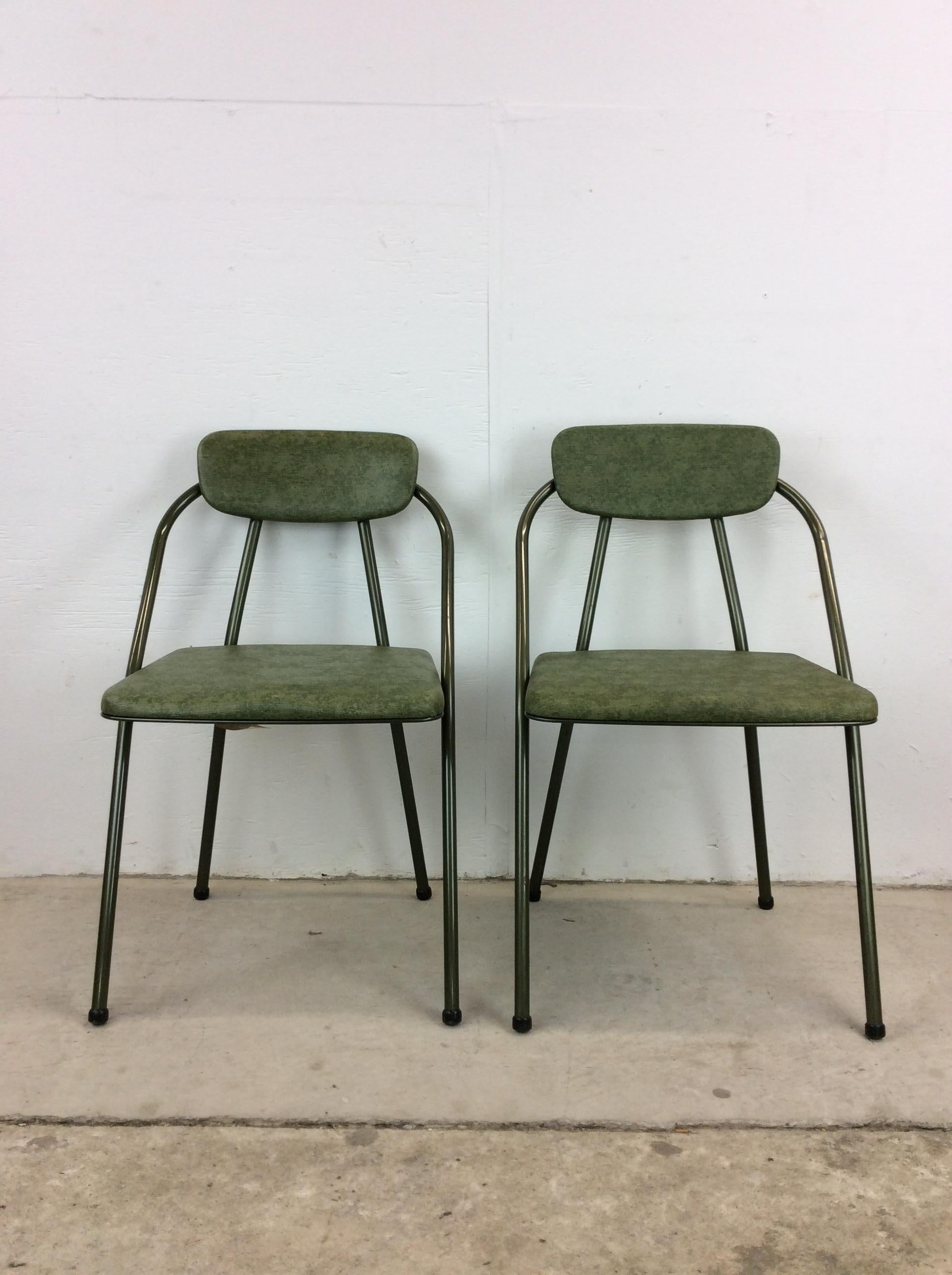 Mid-Century Modern Mid Century Modern Folding Chairs with Green Vinyl by Cosco For Sale