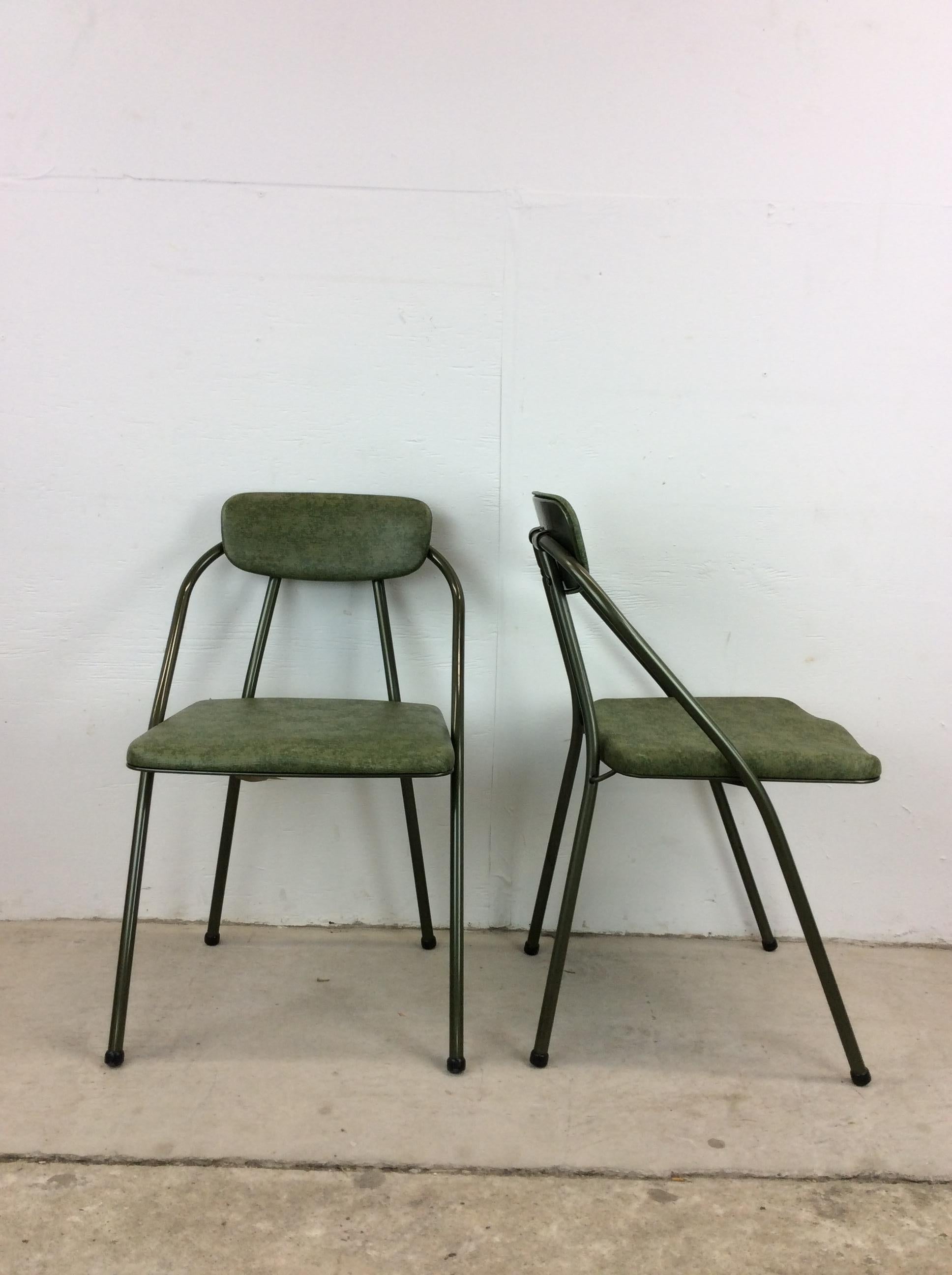American Mid Century Modern Folding Chairs with Green Vinyl by Cosco For Sale