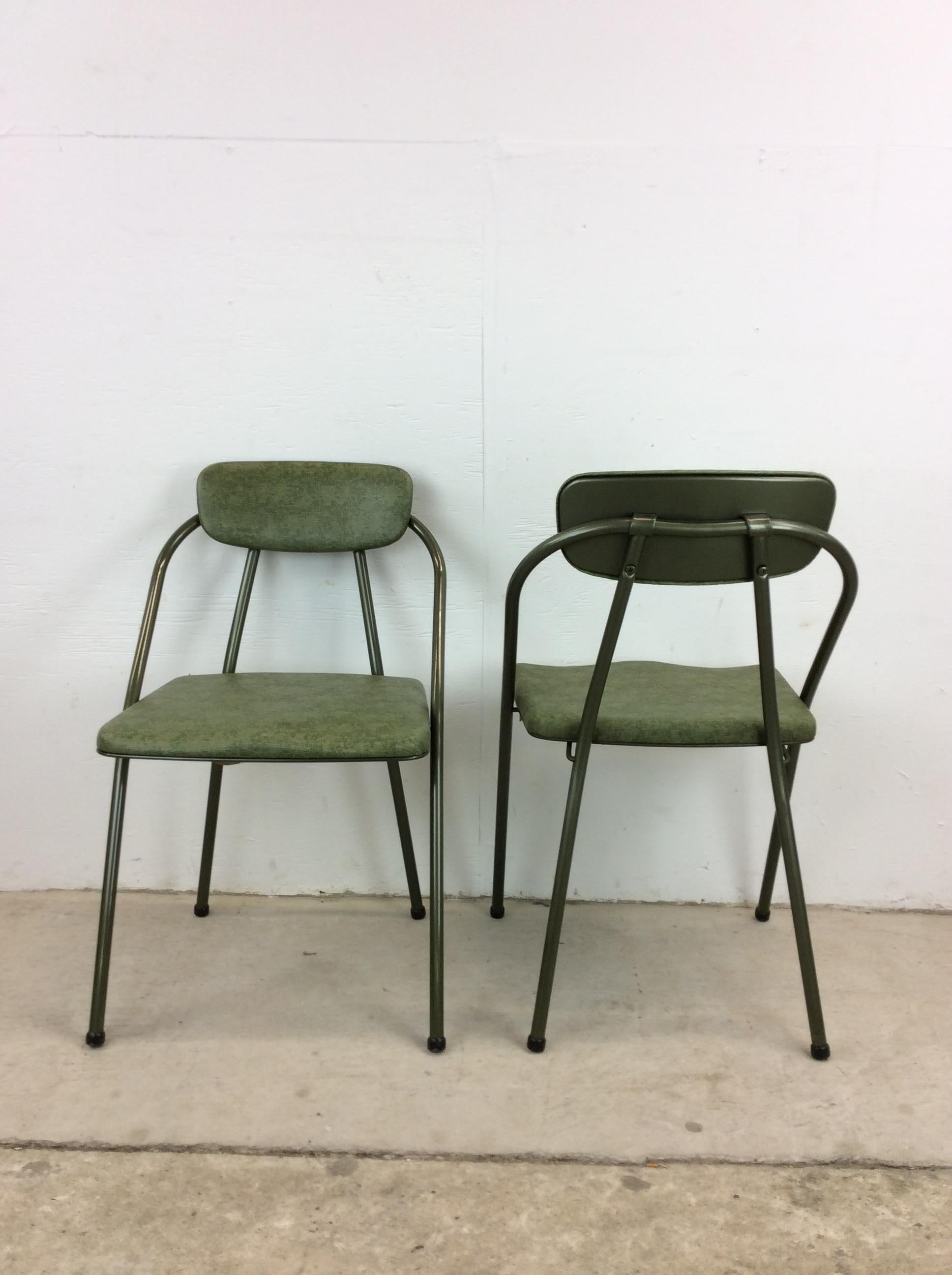 American Mid Century Modern Folding Chairs with Green Vinyl by Cosco For Sale