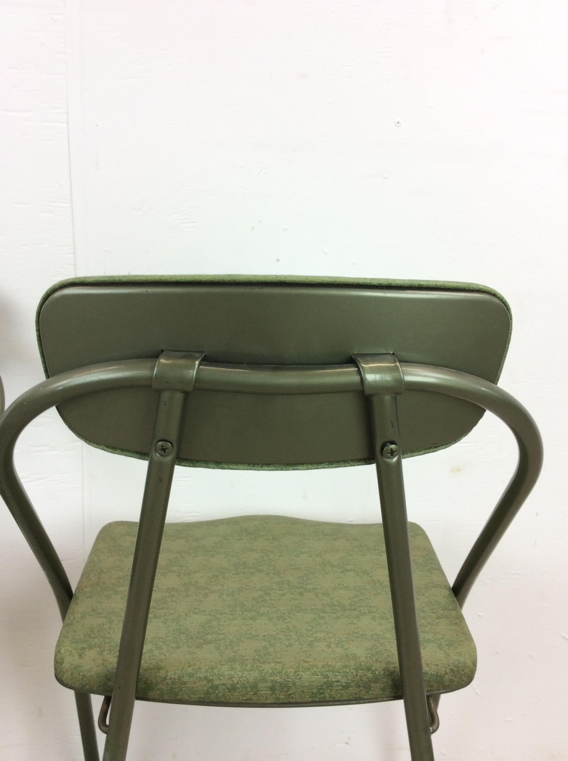 Upholstery Mid Century Modern Folding Chairs with Green Vinyl by Cosco For Sale