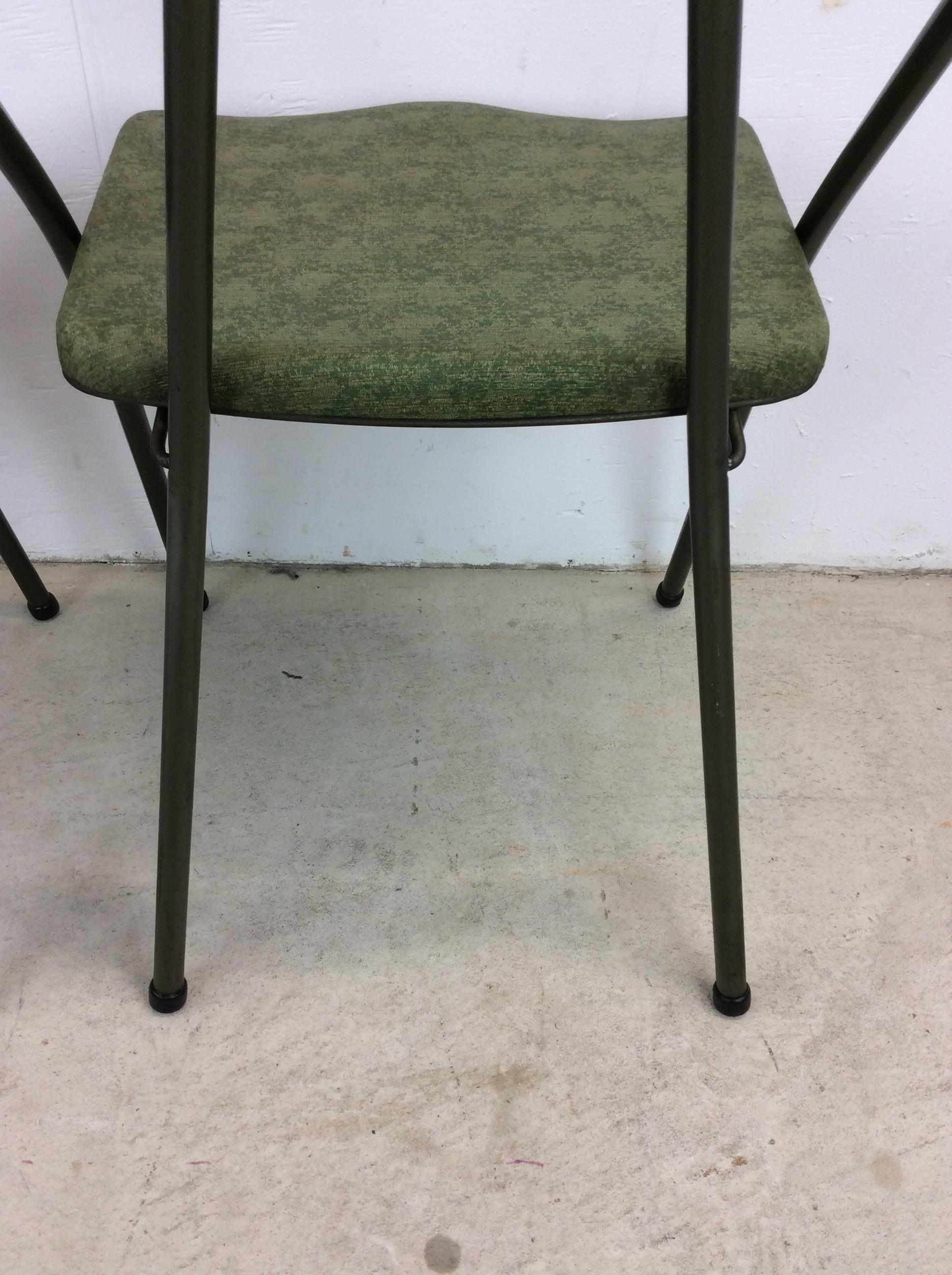 Mid Century Modern Folding Chairs with Green Vinyl by Cosco For Sale 1