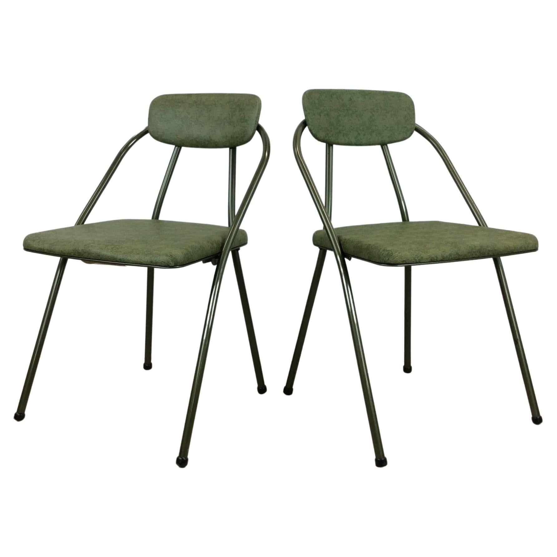Mid Century Modern Folding Chairs with Green Vinyl by Cosco For Sale