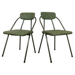 Antique Mid Century Modern Folding Chairs with Green Vinyl by Cosco