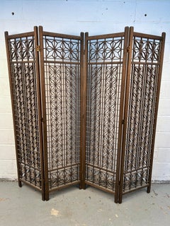 Mid-Century Modern Folding Four-Panel Geometric Room Divider in Teak