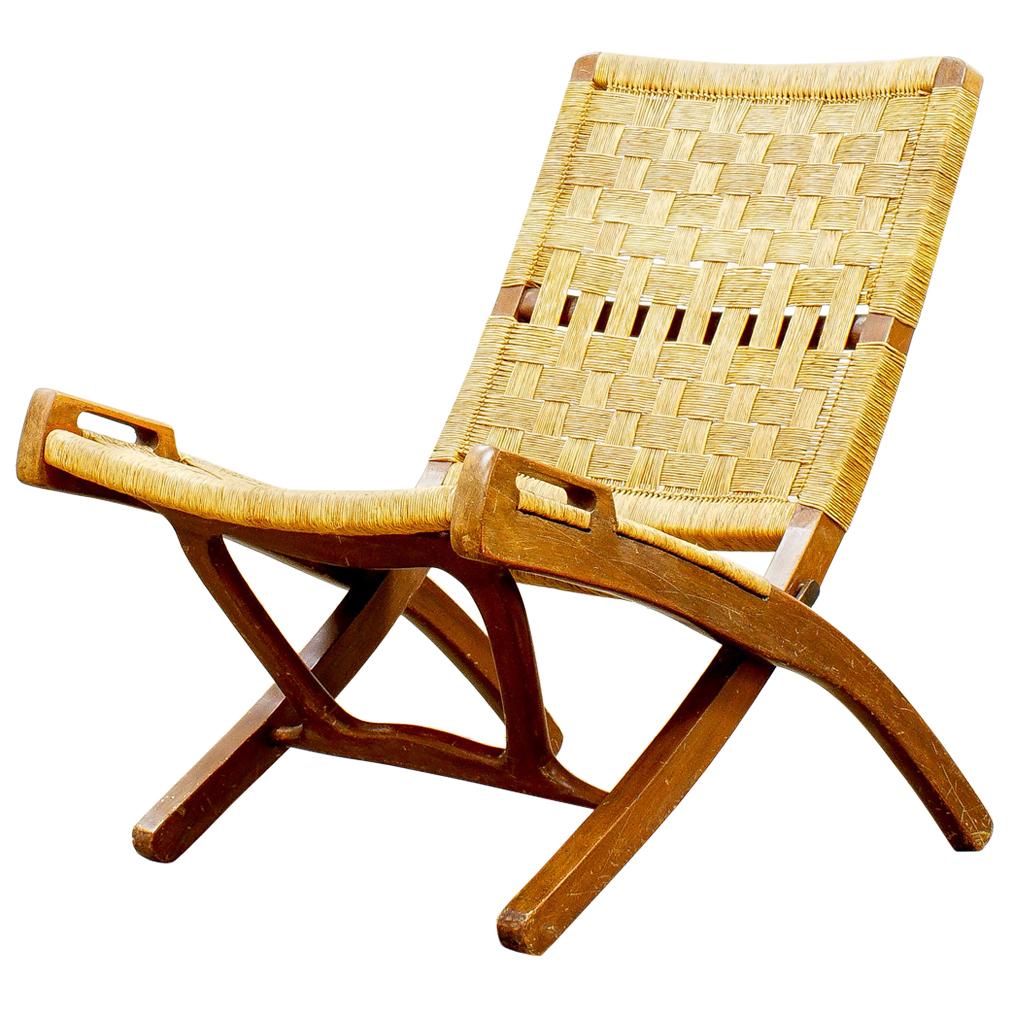 Mid-Century Modern Folding Lounge Paper Cord Chair, after Hans Wegner