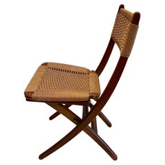 Mid Century Modern Folding Rope & Walnut Folding Side Chair