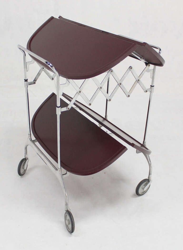 Chrome Mid-Century Modern Folding Stow Away Serving Cart Table on Wheels by Cartel MINT For Sale