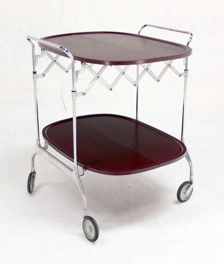 Mid-Century Modern Folding Stow Away Serving Cart Table on Wheels by Cartel MINT For Sale 2