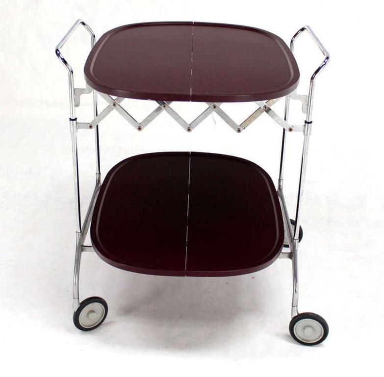 Mid-Century Modern Folding Stow Away Serving Cart Table on Wheels by Cartel MINT For Sale 3