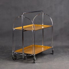 Mid-Century Modern Folding Tea / Bar Cart in Chrome and Molded Plywood