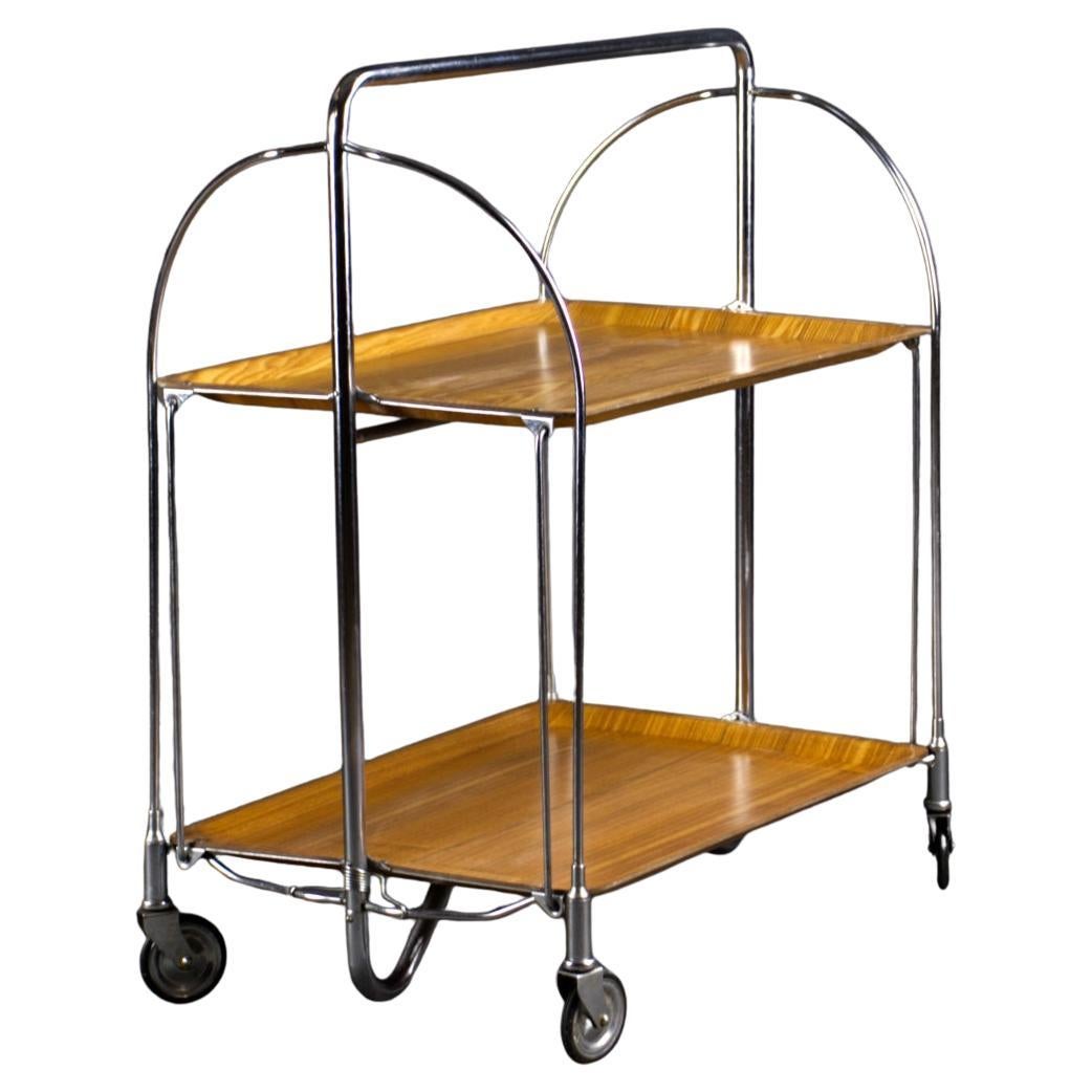 Carrello da tè/bar Foldes, moderno e di metà secolo, in cromo e compensato modellato in vendita