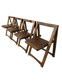 Mid-Century Modern Folding Walnut Dining Chairs - Set of 4