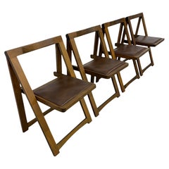 Mid-Century Modern Folding Walnut Dining Chairs - Set of 4